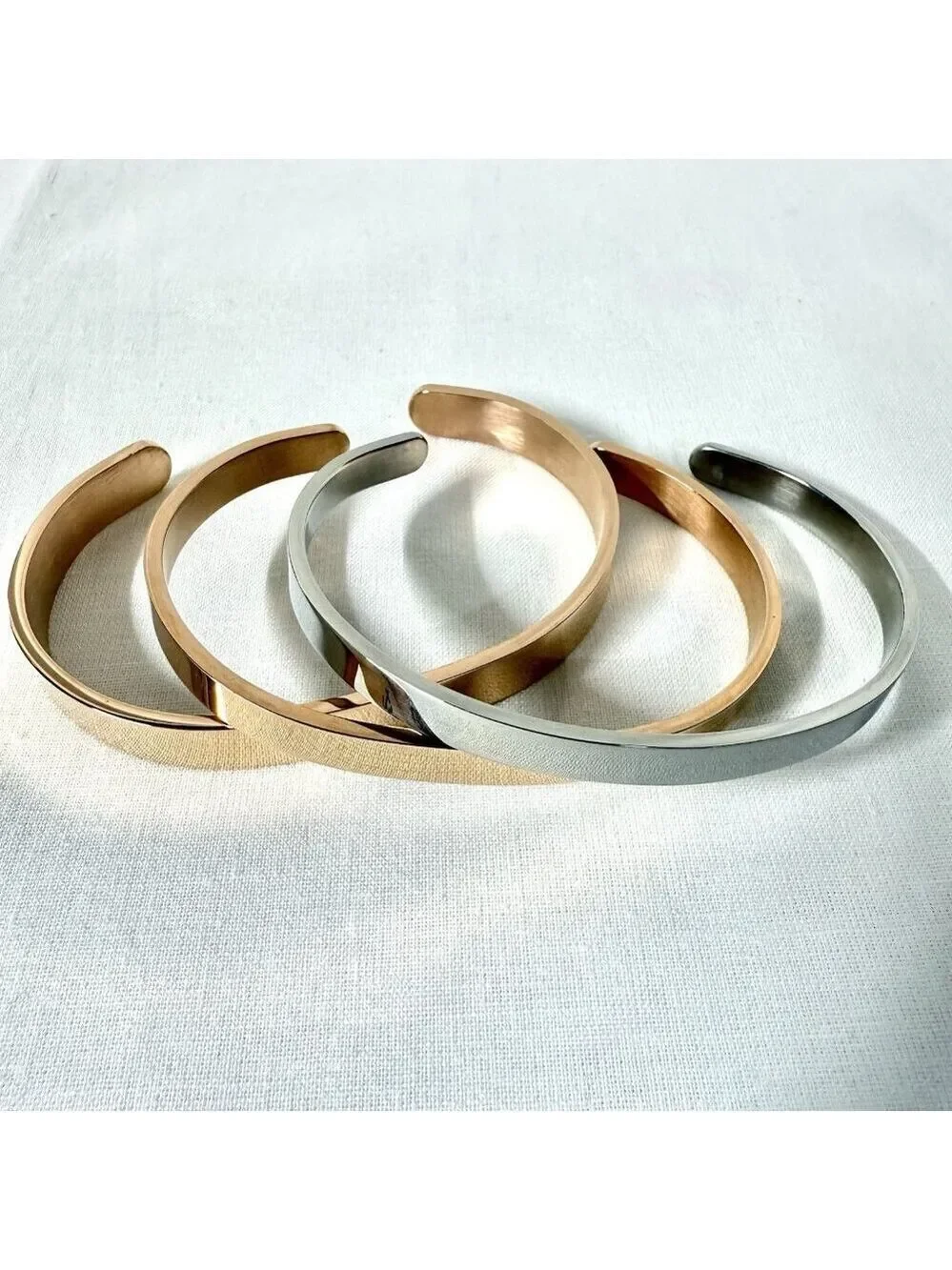 Metal Cuff Bracelets Set of 3 Rose Gold and Silver